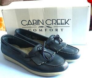 Vintage Y2K Cabin Creek Wynne Navy Blue Leather Loafers Women 8.5 Tassel Kiltie